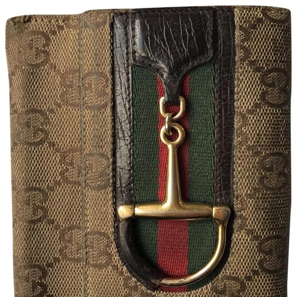 Gucci Beige Horsebit Vintage Web Gg Canvas Wallet